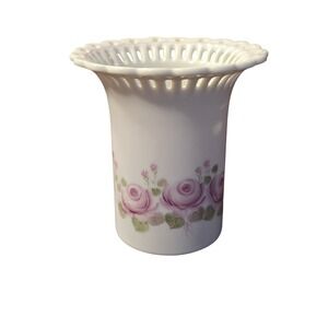Marco Polo‎ Exklusiv Design Hand Painted Pink Rose Pierced Porcelain Vase 3.5"